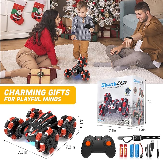Eulogia Gesture Sensing RC Stunt Car for Kids, Double Sided 360° Flips & Rotating, 40+ Mins Playtime, Durable Off-Road Remote Control Car Toys Gifts for Boys Girls Age 5-12 (Red)