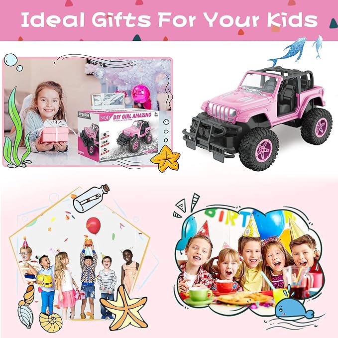 NQD RC Cars with DIY Sticker, 1:16 Scale Pink Remote Control Car for Girls, 80 Min Play 2.4Ghz Jeep RC Trucks, Little Girl Toys Birthday Xmas for 3 Years Old and Up