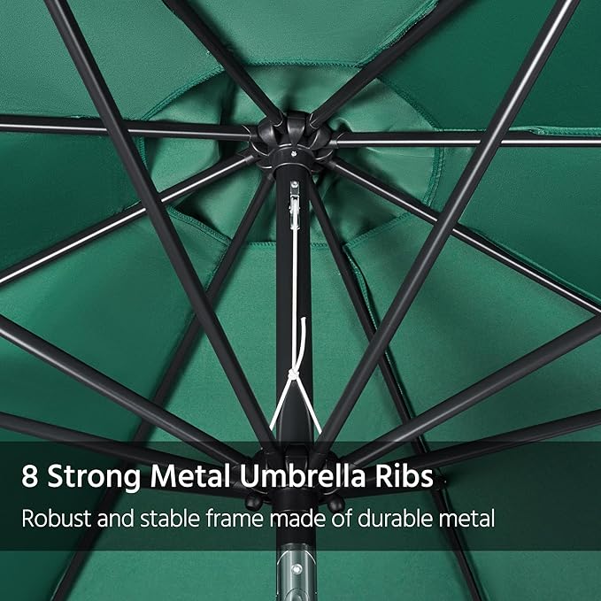 Yaheetech 11FT Patio Umbrella Outdoor Market Table Umbrella with Push Button Tilt & Crank for Garden/Lawn/Deck/Backyard/Pool/Beach, 8 Ribs, Dark Green