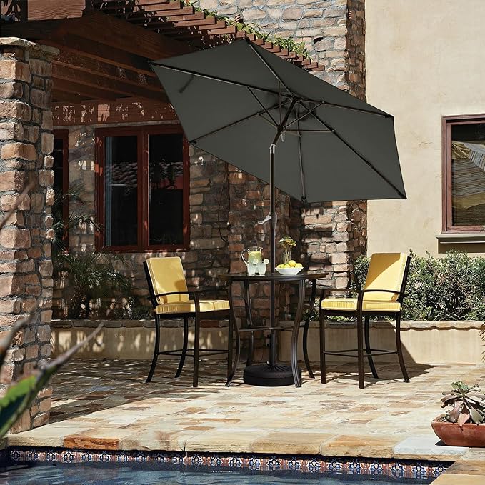 JEAREY 7.5FT Patio Umbrella Market Table Umbrella with 6 Sturdy Ribs, Push Button Tilt/Crank Outdoor Umbrella for Garden, Deck, Backyard, Pool and Beach,Gray
