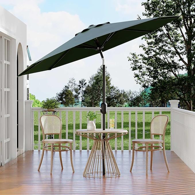 10Ft Patio Umbrella - 8 Sturdy Ribs Outdoor Table Umbrella with Crank Lift & Push Button Tilt - Market Umbrella for Pool, Deck, Yard, Garden - Dark Green