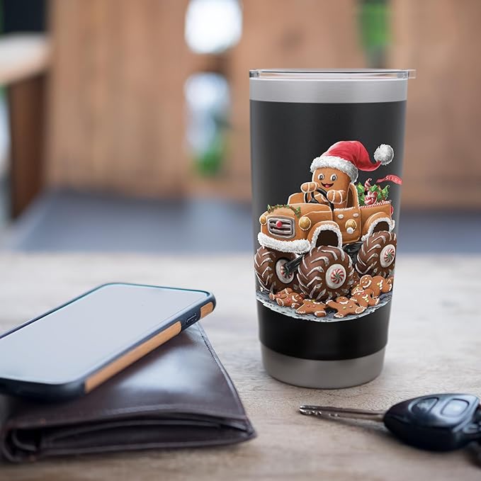 Funny Monster Truck Gingerbread Man Baking Christmas Cookies Stainless Steel Insulated Tumbler