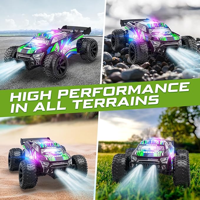 Remote Control Car - 20km/h 2.4GHz High Speed RC Cars, Off Road Hobby RC Racing Car with 2 Rechargeable Batteries & LedLights, Toy Car Gift for 3 4 5 6 7 8 Year Old Boys Girls Kids