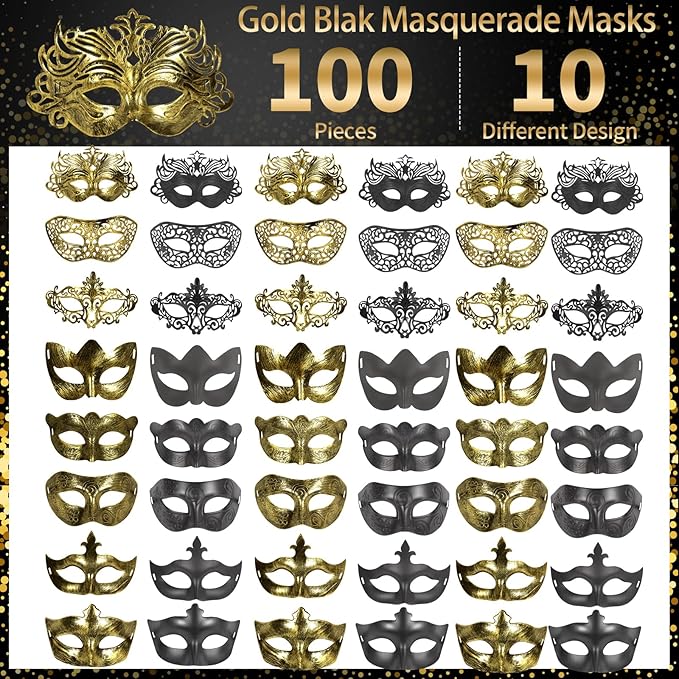 yeload Masquerade Masks 100 Bulk Vintage Masks of Masquerade Party, Venetian, Mardi Gras, Halloween, Masks for Women, Men