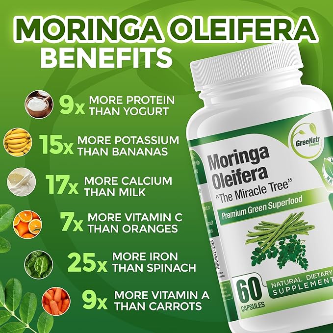 Ginkgo Biloba, Panax Ginseng Supplement and Moringa Capsules Bundle - Ginkgo Biloba Supplements for Immune Support and Energy Boost - Moringa Supplement for Concentration and Good Memory