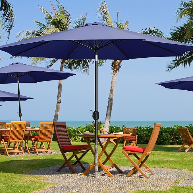 Yaheetech 11FT Patio Umbrella Outdoor Market Table Umbrella with Push Button Tilt & Crank for Garden/Lawn/Deck/Backyard/Pool/Beach, 8 Ribs, Navy Blue