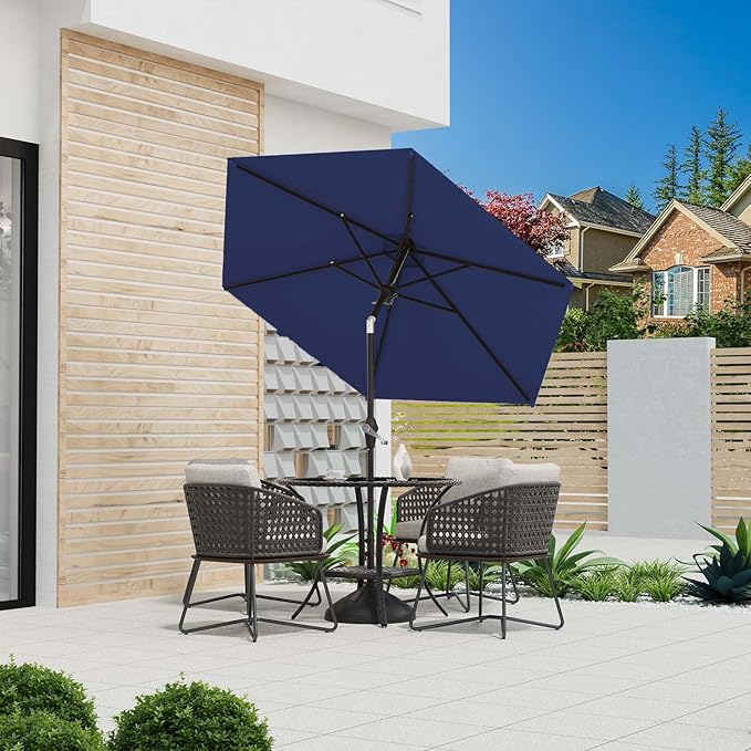 7.5FT Patio Umbrella Table Market Umbrella w/Tilt and Crank Heavy-Duty Round Outdoor Umbrellas for Garden, Deck, Backyard, Pool and Beach, Navy