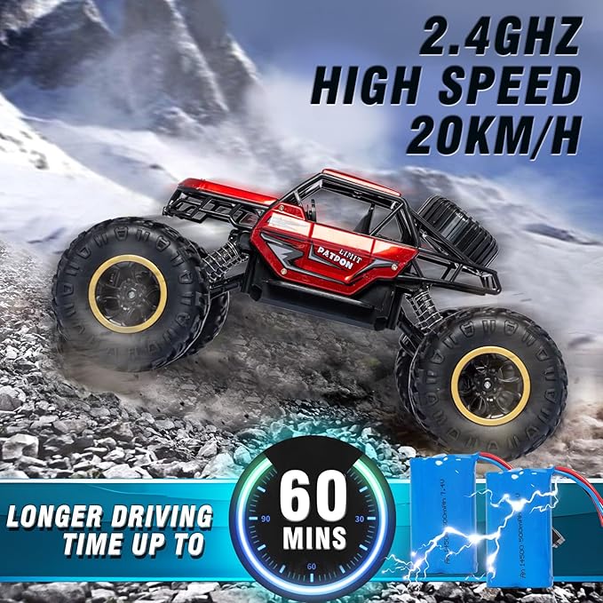 Red RC Trucks Remote Control Car 1:14 Off Road Monster Truck,Metal Shell Crawler,2.4Ghz 20km/h High Speed All Terrain Hobby Truck