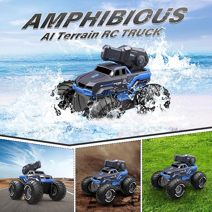 Amphibious Remote Control Car Boat Water Squirt RC Tank 2.4GHz Gesture Sensor 4WD Monster Truck RC Cars 360°Rotating Waterproof Stunt Car for Age 6 7 8 9-12 Kids Girls Boys Gift Beach Pool Water Toy