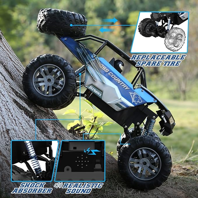 DEERC Large 1:8 Scale Monster Truck for Adults and Boys, Upgraded Remote Control Car with Realistic Sound, 4WD All Terrain RC Toy with 2 Batteries for 80 Minutes Play