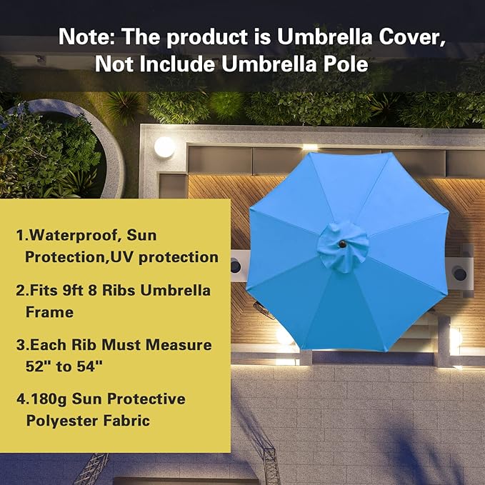 Sunnyglade 9ft Patio Umbrella Replacement Canopy Market Umbrella Top Outdoor Umbrella Canopy with 8 Ribs