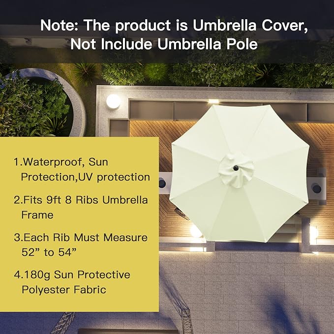 Sunnyglade 9ft Patio Umbrella Replacement Canopy Market Umbrella Top Outdoor Umbrella Canopy with 8 Ribs