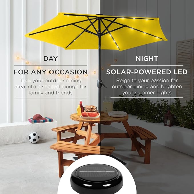 Best Choice Products 7.5ft Outdoor Solar Market Table Patio Umbrella for Deck, Pool w/Tilt, Crank, LED Lights - Yellow