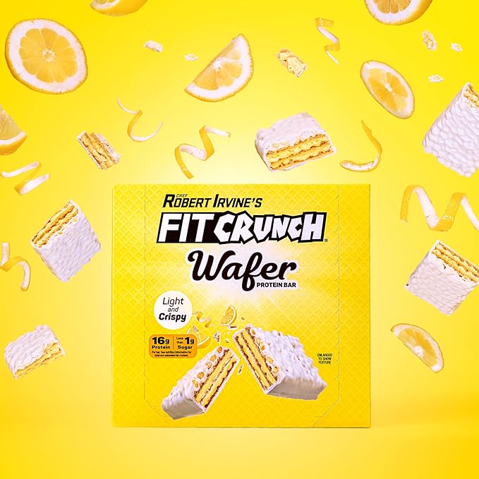 FITCRUNCH Wafer Protein Bars, Designed by Robert Irvine, 16g of Protein & 1g of Sugar (9 Bars, Lemon Cream)