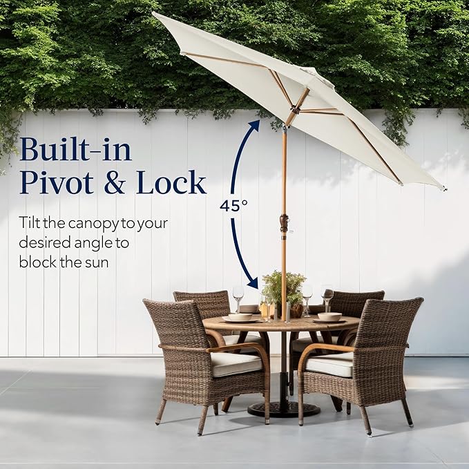 Best Choice Products 10ft Market Umbrella, Outdoor Sun Shade for Backyard, Deck, Poolside, Table w/Woodgrain Pattern, Easy Tilt & Crank - Ivory