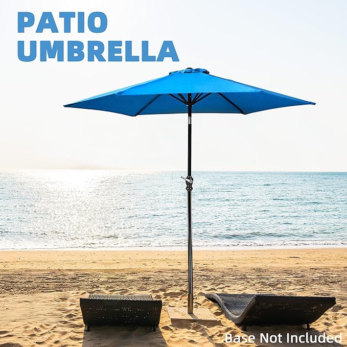 9FT Outdoor Patio Umbrella with Push Button Tilt and Crank, Beach Umbrella for Sun Shades, Market Umbrella with 6 Sturdy Metal Ribs, UV Resistant Waterproof for Garden, Backyard, Deck, Pool