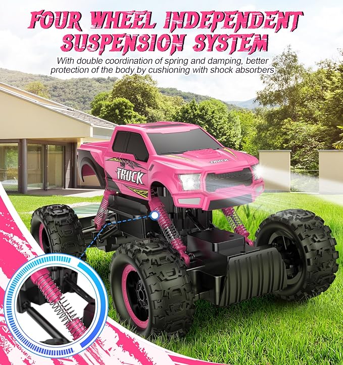DOUBLE E Remote Control Car for Girls 1/12 Scale Monster Trucks Dual Motors Off Road RC Trucks, Girls Toys RC Crawler Vehicle Truck Toy, Birthday/Xmas Gift Ideas, Pink