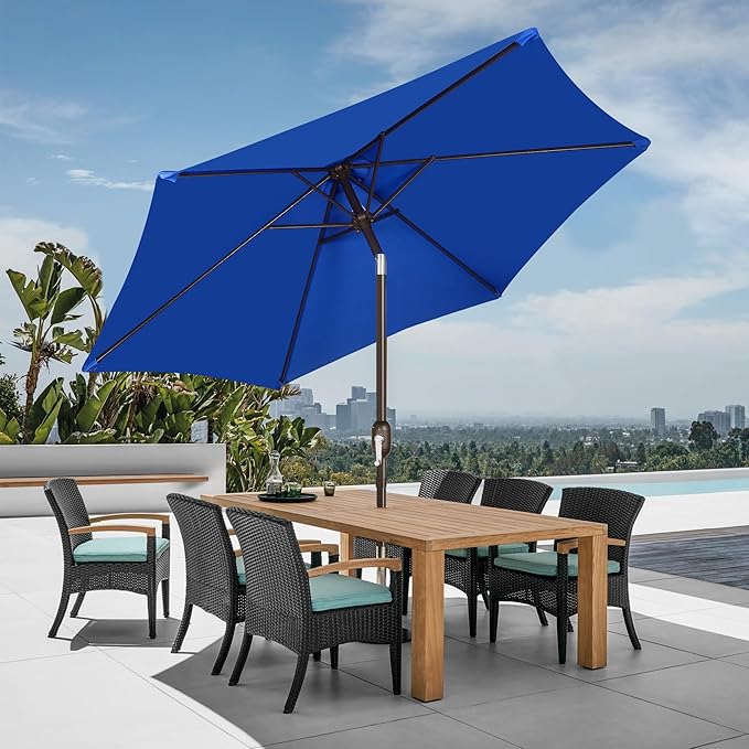 Blissun 7.5 ft Patio Umbrella, Yard Umbrella, Outdoor Market Umbrella with Push Button Tilt Crank, Royal Blue