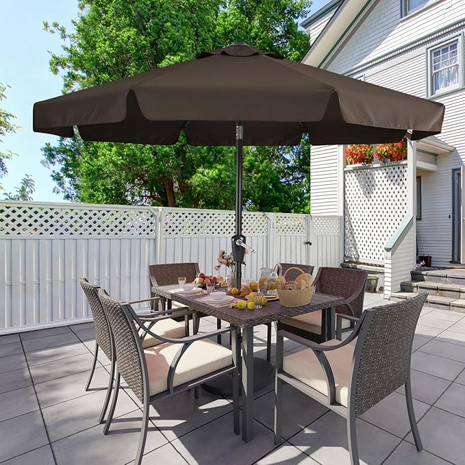 MASTERCANOPY Valance Patio Umbrella for Outdoor Table Market -8 Ribs (9FT, Brown)
