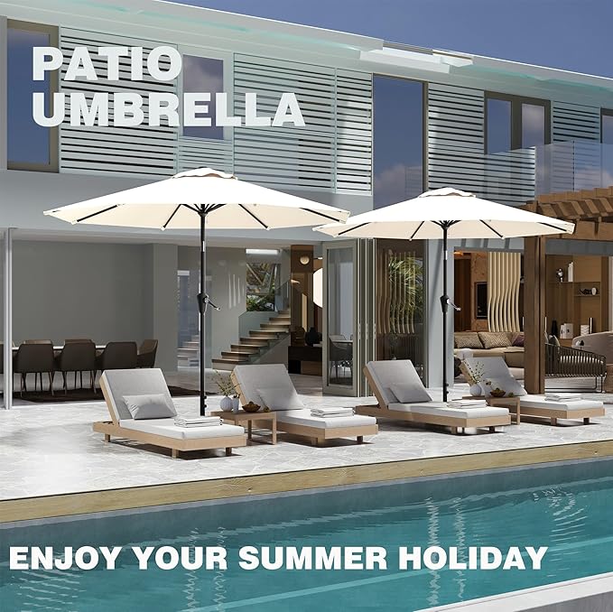 9 FT Patio Umbrella for Outdoor, Outdoor Umbrella with Push Button Tilt and Crank, Outdoor Patio Umbrellas with 8 Sturdy Ribs for Market, Garden, Deck, Backyard, Pool (Cream-white)