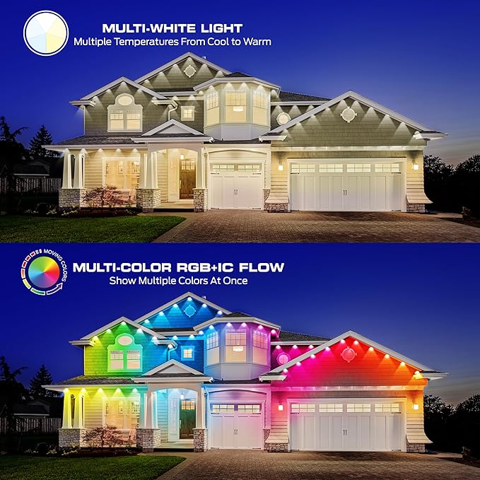 Monster Smart Permanent Outdoor Lights, 150ft, 108 LED Eaves Lights, RGB+IC+WW, Weather & Water Resistant, App & Voice Control, Compatible with Alexa & Google, Halloween, Christmas, Year-Round