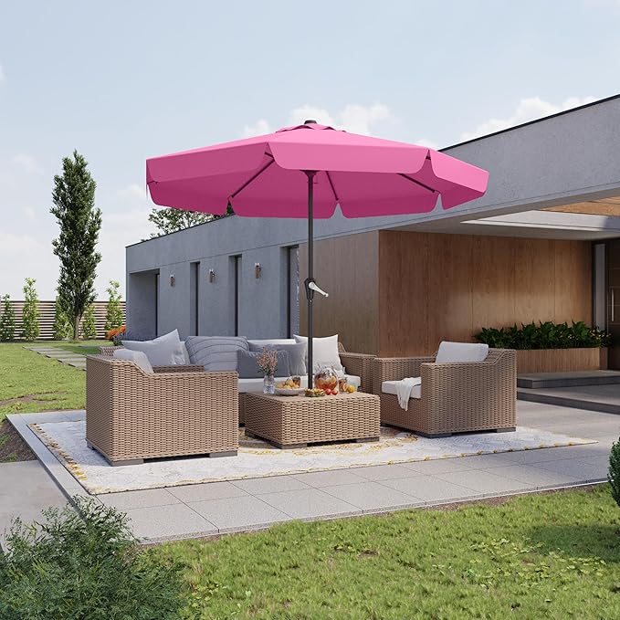 11FT Patio Umbrella Table Market Umbrella w/Crank Outdoor Umbrellas for Garden, Deck, Backyard, Pool and Beach, Rose Pink