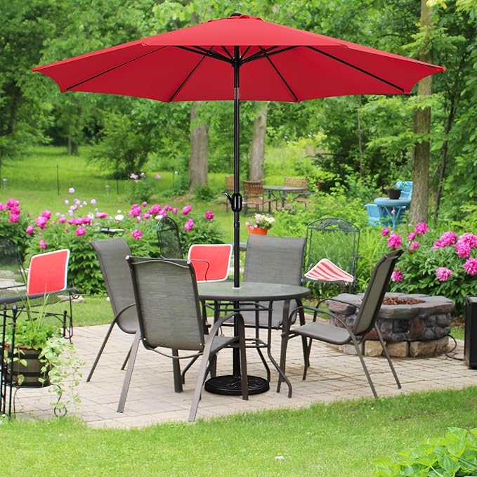 Yaheetech 10FT Patio Umbrella Outdoor Umbrella Patio Yard Market Table Umbrella with Push Button Tilt & Crank for Garden/Beach/Lawn/Deck/Backyard/Pool, 8 Ribs, Red
