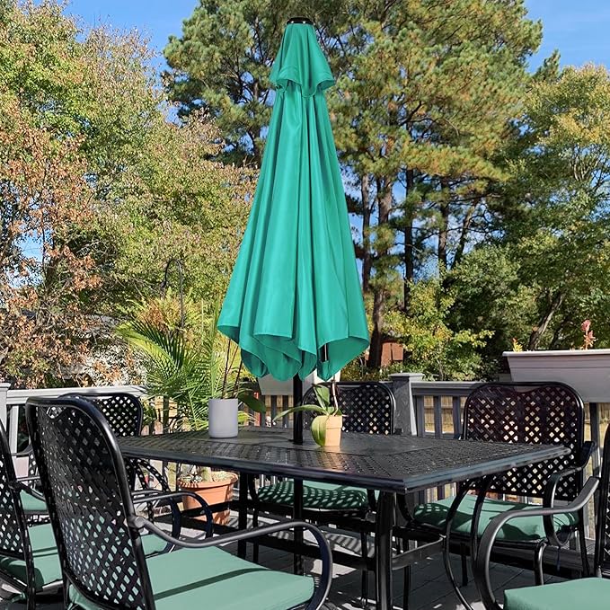 Yaheetech 7.5FT Patio Umbrella Outdoor Table Umbrella Canopy Market Umbrella with Push Button Tilt & Crank for Garden/Lawn/Deck/Backyard, 6 Ribs, Turquoise