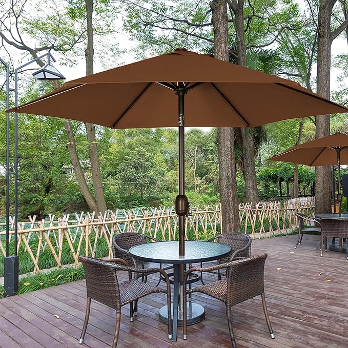 Blissun 7.5 ft Patio Umbrella, Yard Umbrella, Outdoor Market Umbrella with Push Button Tilt Crank, Brown