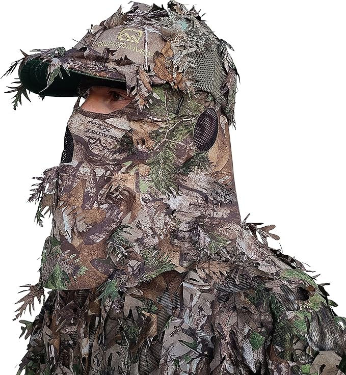 QuikCamo Lightweight 3D Leafy Camo Face Mask & Hat for Hunting, OSFM Adjustable Camouflage Hat, Mossy Oak & Realtree