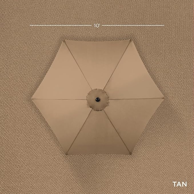 Best Choice Products 10ft Market Umbrella, Outdoor Sun Shade for Backyard, Deck, Poolside, Table w/Woodgrain Pattern, Easy Tilt & Crank - Tan