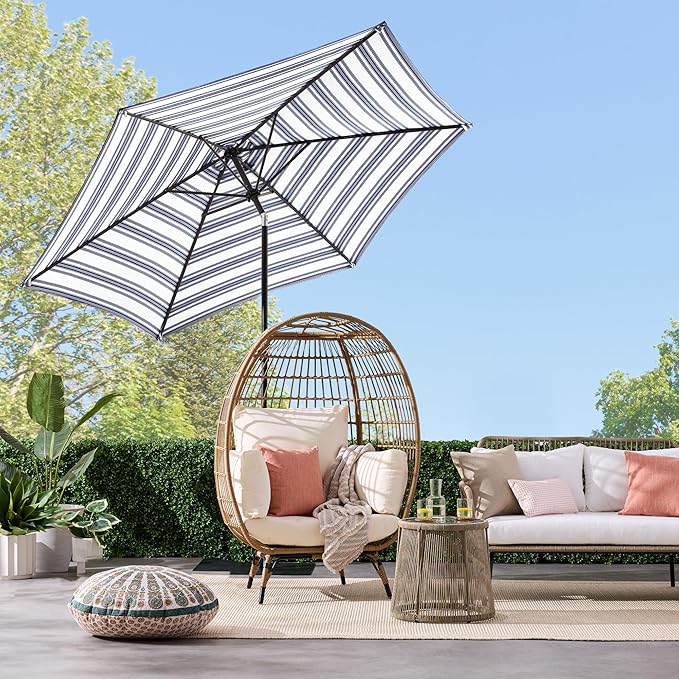 Best Choice Products 10ft Outdoor Steel Polyester Market Patio Umbrella w/Crank, Easy Push Button, Tilt, Table Compatible - Striped Navy Blue