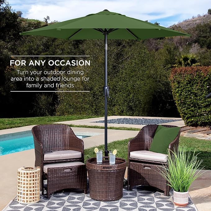 Best Choice Products 7.5ft Heavy-Duty Round Outdoor Market Table Patio Umbrella w/Steel Pole, Push Button Tilt, Easy Crank Lift - Fern