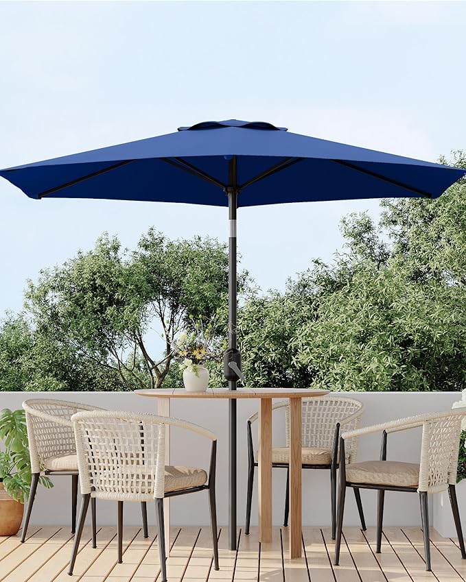 7.5FT Patio Umbrella Outdoor, Market Umbrella, Table Umbrella with Push Button Tilt and Crank, 6 Sturdy Ribs UV Protection Waterproof for Garden, Pool, Deck, Backyard (Navy Blue)