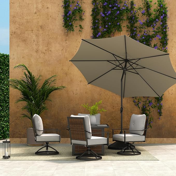 Abba Patio 9FT Lyon Outdoor Patio Umbrella Outdoor Table Umbrella with Push Button Tilt and Crank Market Umbrella 8 Sturdy Ribs UV Protection Waterproof for Garden Deck Backyard Pool Beige