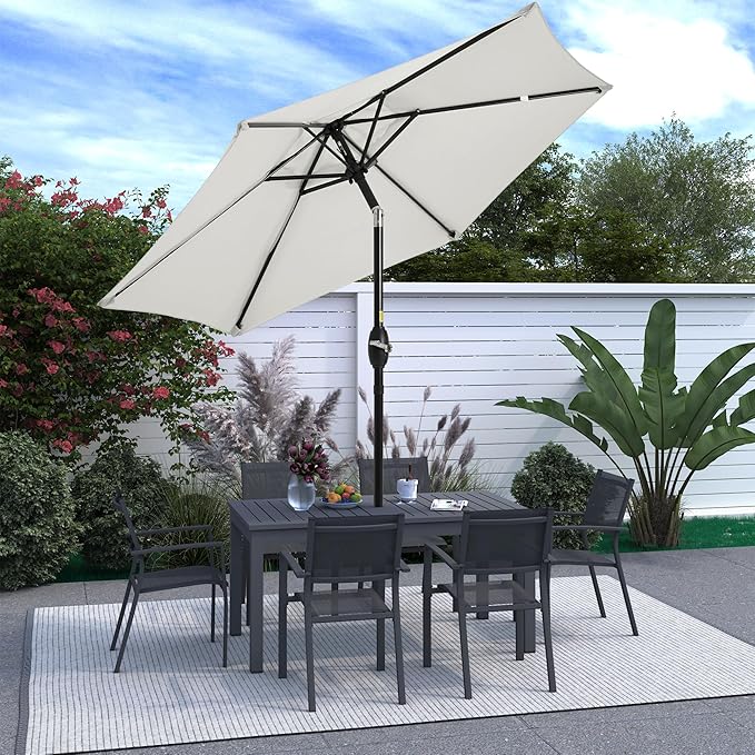SUNVIVI OUTDOOR 7.5' Outdoor Patio Umbrella, Patio Umbrella, Market Umbrella, Metal Pole Umbrella with Push Button Tilt and Crank, 6 Ribs, Polyester Canopy