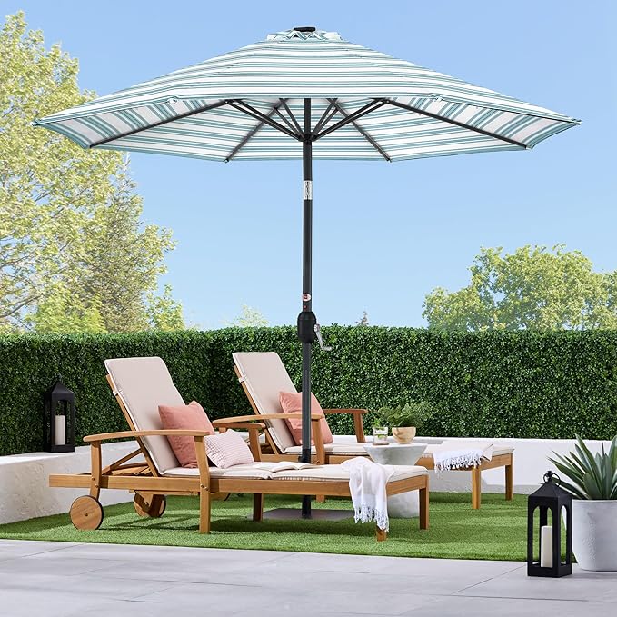 Best Choice Products 10ft Solar Polyester LED Lighted Patio Umbrella w/Tilt Adjustment and UV-Resistant Fabric - Striped Sky Blue