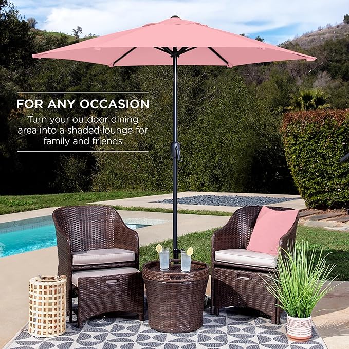 Best Choice Products 7.5ft Heavy-Duty Round Outdoor Market Table Patio Umbrella w/Steel Pole, Push Button Tilt, Easy Crank Lift - Carnation
