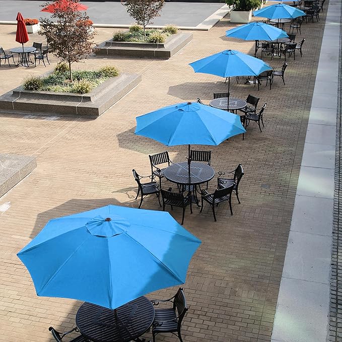 Yaheetech 9FT Outdoor Patio Umbrella Market Table Umbrella Yard Umbrella with Push Button Tilt Crank, 8 Ribs for Garden/Lawn/Deck/Backyard/Beach/Pool,Sky Blue