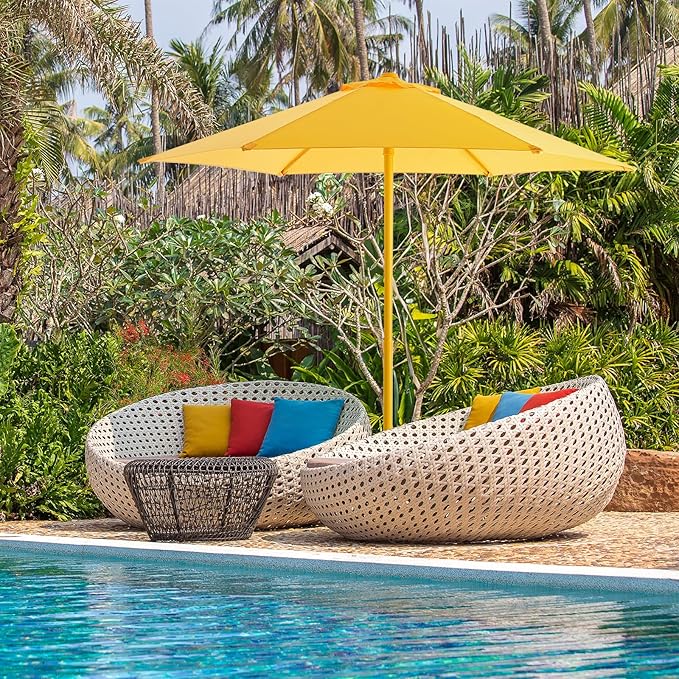 7.5ft Outdoor 1S Push-Up Patio Umbrella - Market Table Pool Deck Umbrella UPF50+ UV Protection with 6 Sturdy Ribs for Balcony, Garden, Lawn, Backyard (Light Yellow)