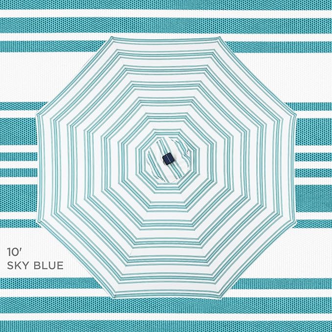 Best Choice Products 10ft Solar Polyester LED Lighted Patio Umbrella w/Tilt Adjustment and UV-Resistant Fabric - Striped Sky Blue