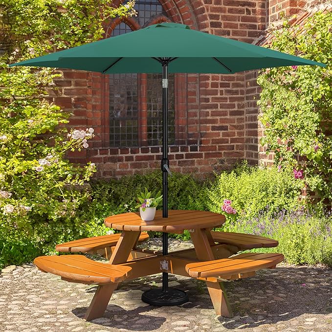 Yaheetech Patio Umbrella, 10FT Outdoor Table Umbrella Market Umbrella with Push Button Tilt and Crank & Sturdy Ribs, Yard Umbrella for Garden, Deck, Backyard, Pool, Dark Green