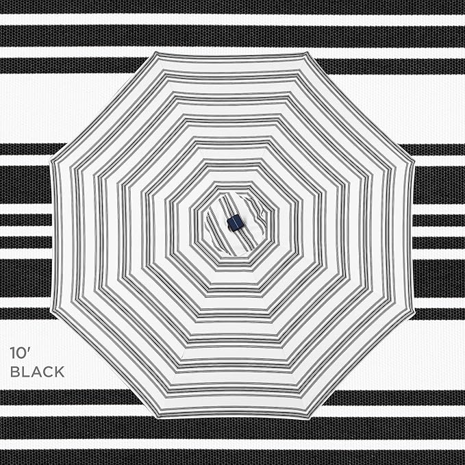 Best Choice Products 10ft Solar Polyester LED Lighted Patio Umbrella w/Tilt Adjustment and UV-Resistant Fabric - Striped Black