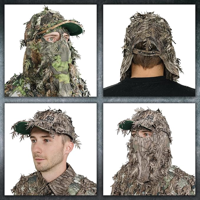 QuikCamo Lightweight 3D Leafy Camo Face Mask & Hat for Hunting, OSFM Adjustable Camouflage Hat, Mossy Oak & Realtree