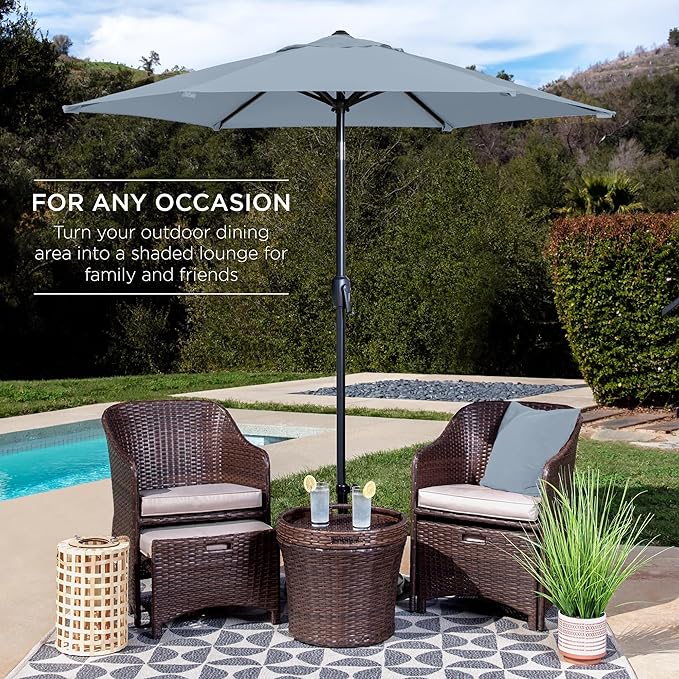Best Choice Products 7.5ft Heavy-Duty Round Outdoor Market Table Patio Umbrella w/Steel Pole, Push Button Tilt, Easy Crank Lift - Breeze Blue