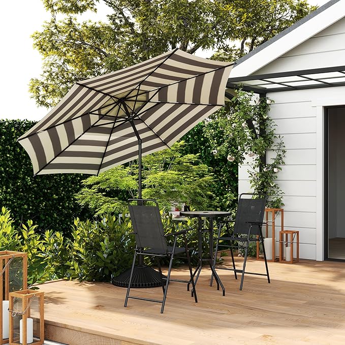 Abba Patio 9FT Lyon Outdoor Patio Umbrella Outdoor Table Umbrella with Push Button Tilt and Crank Market Umbrella 8 Sturdy Ribs UV Protection Waterproof for Garden Deck Backyard Pool, Stripe