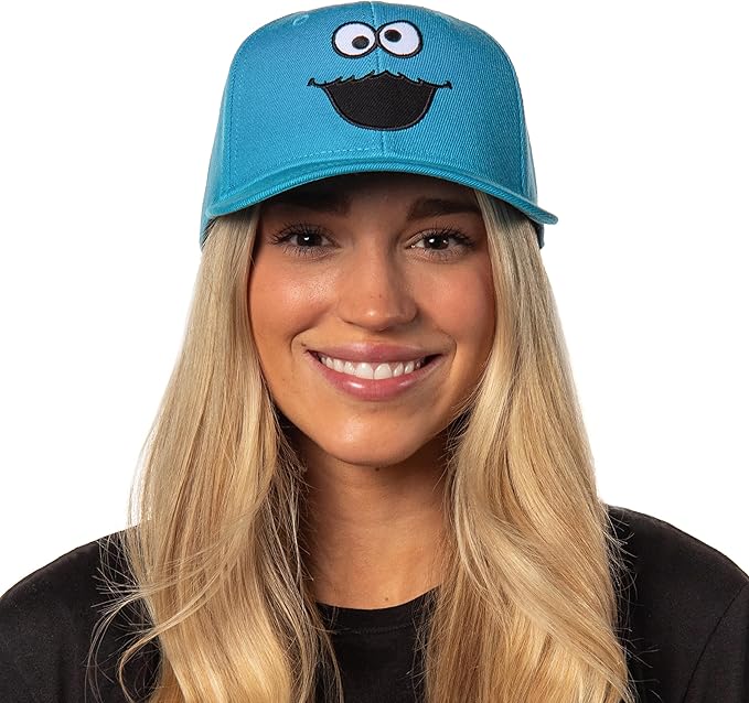 Sesame Street Cookie Monster Mens' Snapback Hat Adult Precurve Adjustable Cap | Perfect for Everyday Wear Blue