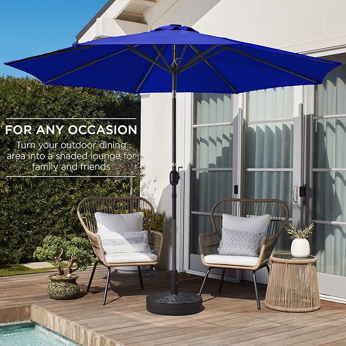 Best Choice Products 10ft Outdoor Steel Polyester Market Patio Umbrella w/Crank, Easy Push Button, Tilt, Table Compatible - Resort Blue