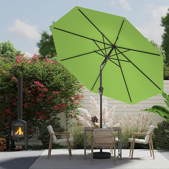 9 FT Patio Umbrella for Outdoor, Outdoor Umbrella with Push Button Tilt and Crank, Outdoor Patio Umbrellas with 8 Sturdy Ribs for Market, Garden, Deck, Backyard, Pool (Apple Green)