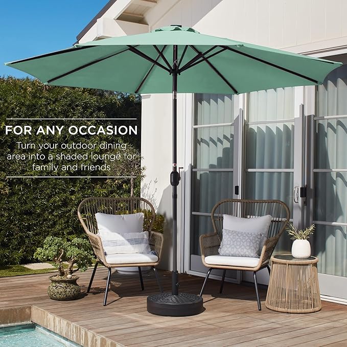 Best Choice Products 10ft Outdoor Steel Polyester Market Patio Umbrella w/Crank, Easy Push Button, Tilt, Table Compatible - Seaglass